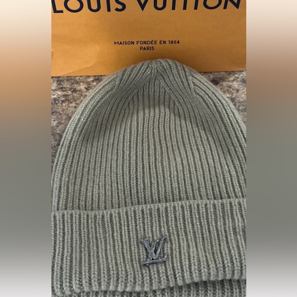 Louis Vuitton Sage Green Ribbed Wool Beanie with LV Logo